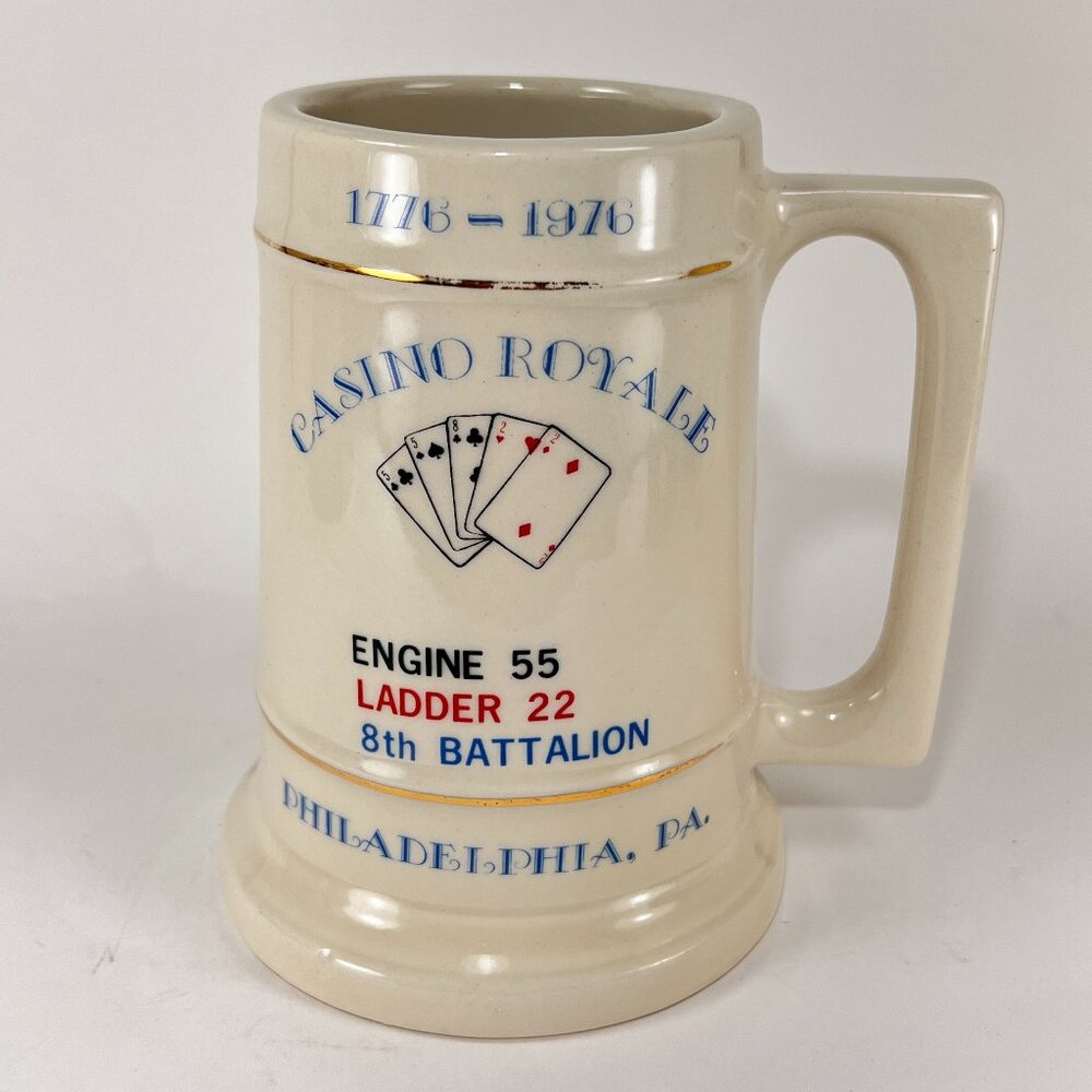 Vtg Engine 55 Philly Fire Dept PA Beer Stein Mug Firefighter Ceramic 70s